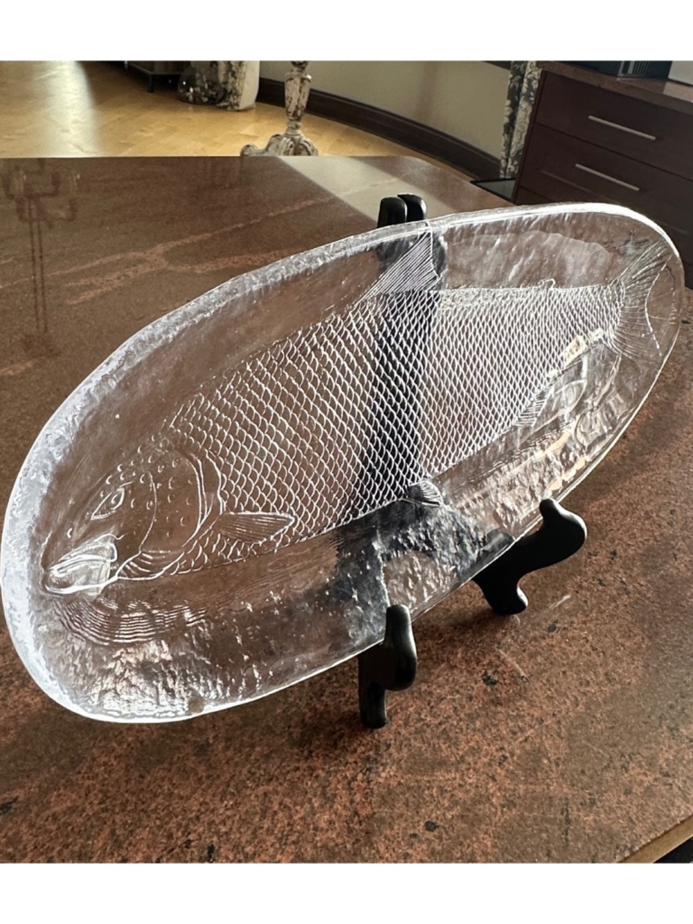 KOSTA BODA Vintage Oval Embossed Platter Serving Dish 18.5” Trout Fish Sweden